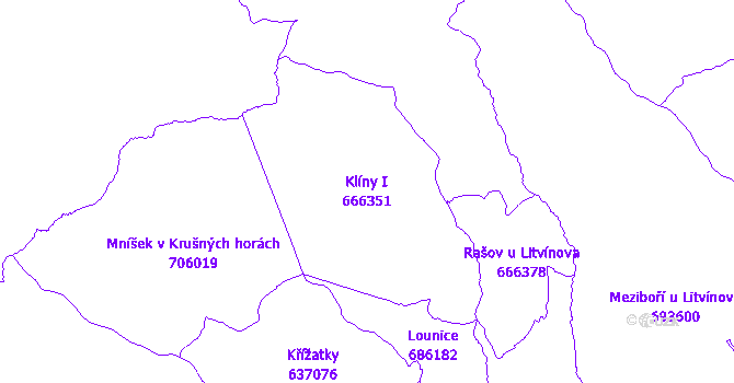 Katastrální mapa Klíny I - přehledová mapa katastrálního území