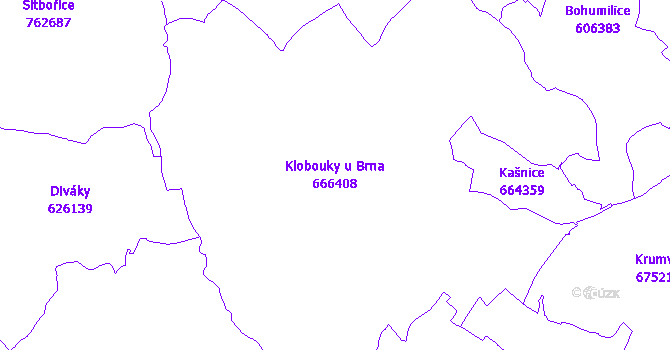 Katastrální mapa Klobouky u Brna - přehledová mapa katastrálního území
