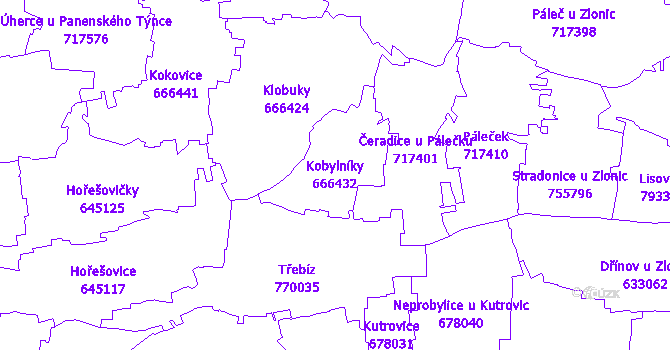 Katastrální mapa Kobylníky - přehledová mapa katastrálního území