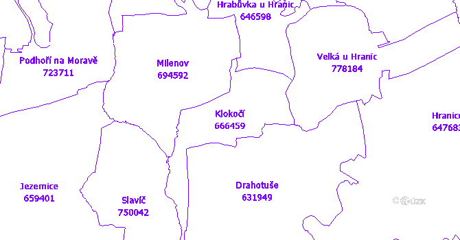Katastrální mapa Klokočí