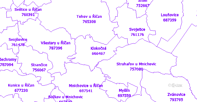 Katastrální mapa Klokočná - přehledová mapa katastrálního území