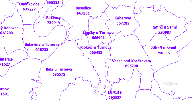 Katastrální mapa Klokočí u Turnova - přehledová mapa katastrálního území
