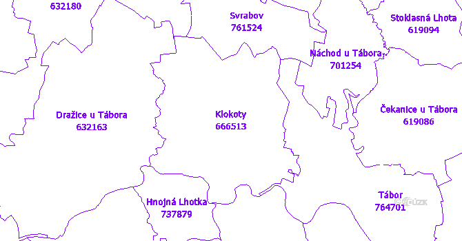 Katastrální mapa Klokoty - přehledová mapa katastrálního území
