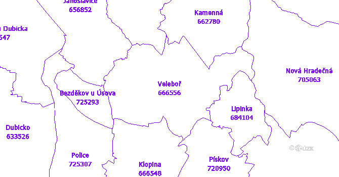 Katastrální mapa Veleboř - přehledová mapa katastrálního území