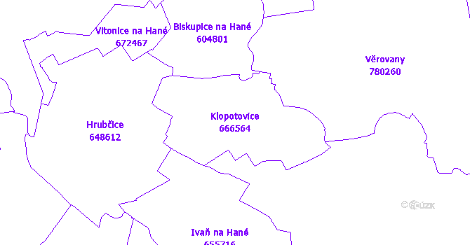 Katastrální mapa Klopotovice - přehledová mapa katastrálního území