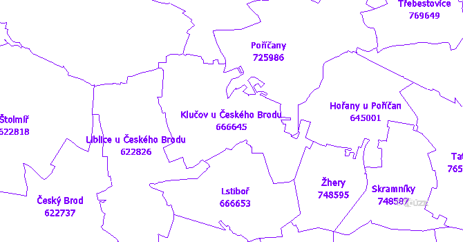 Katastrální mapa Klučov u Českého Brodu - přehledová mapa katastrálního území