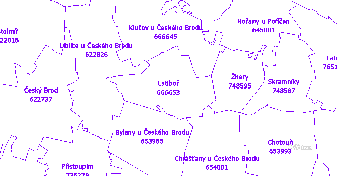 Katastrální mapa Lstiboř - přehledová mapa katastrálního území