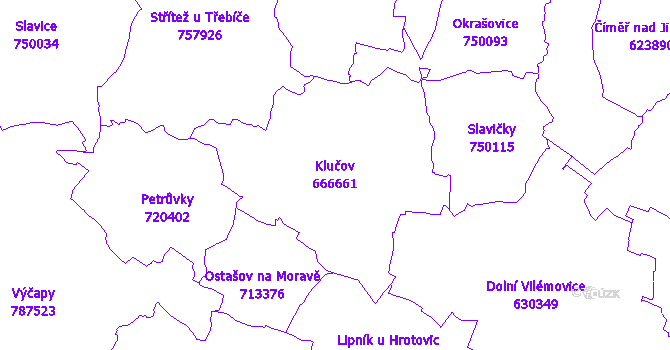 Katastrální mapa Klučov - přehledová mapa katastrálního území
