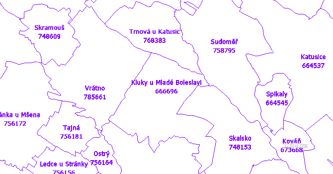Katastrální mapa Kluky u Mladé Boleslavi - přehledová mapa katastrálního území
