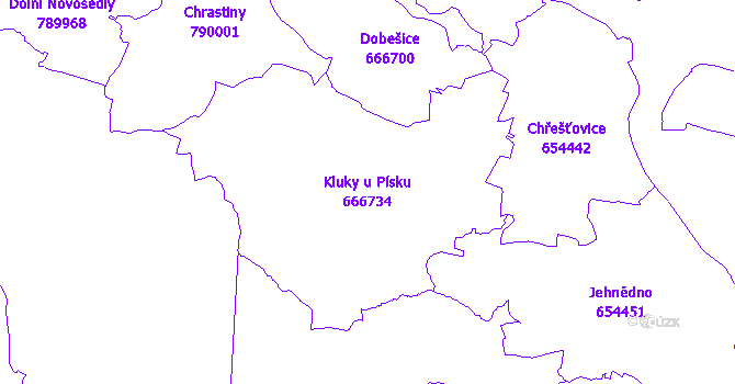 Katastrální mapa Kluky u Písku - přehledová mapa katastrálního území