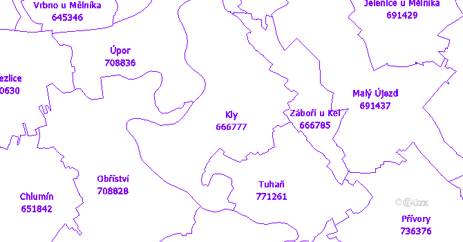 Katastrální mapa Kly - přehledová mapa katastrálního území