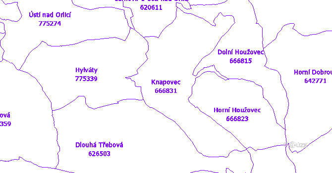 Katastrální mapa Knapovec - přehledová mapa katastrálního území