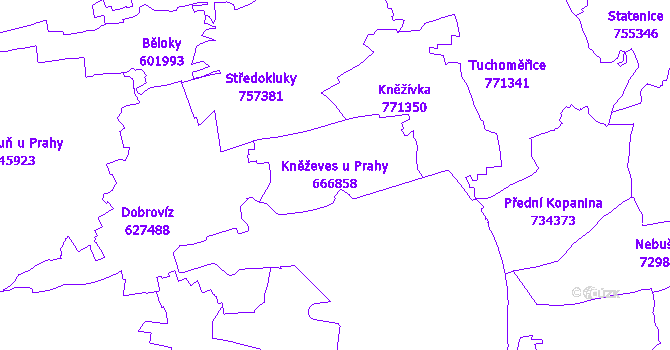 Katastrální mapa Kněževes u Prahy - přehledová mapa katastrálního území