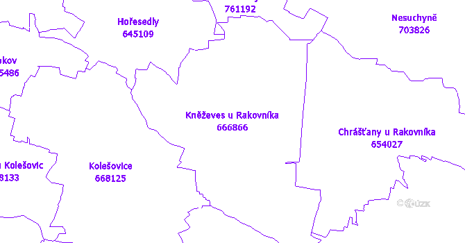 Katastrální mapa Kněževes u Rakovníka - přehledová mapa katastrálního území