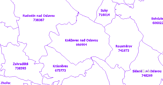 Katastrální mapa Kněževes nad Oslavou - přehledová mapa katastrálního území
