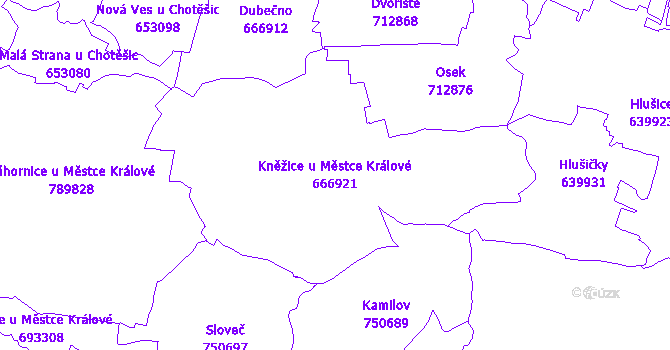 Katastrální mapa Kněžice u Městce Králové - přehledová mapa katastrálního území