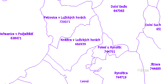 Katastrální mapa Kněžice v Lužických horách - přehledová mapa katastrálního území