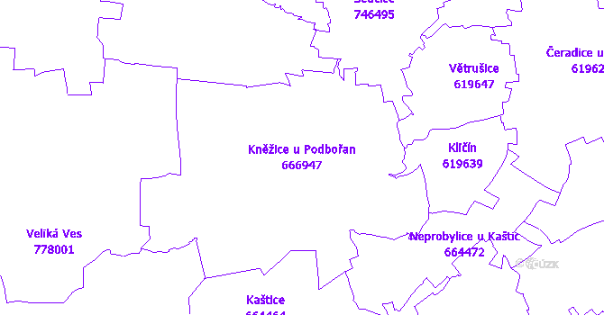 Katastrální mapa Kněžice u Podbořan - přehledová mapa katastrálního území