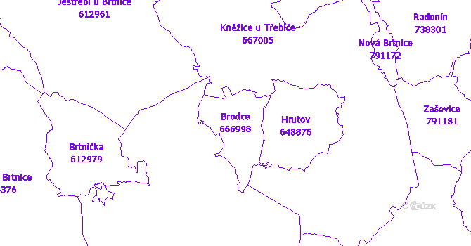 Katastrální mapa Brodce - přehledová mapa katastrálního území