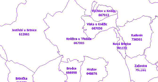 Katastrální mapa Kněžice u Třebíče - přehledová mapa katastrálního území