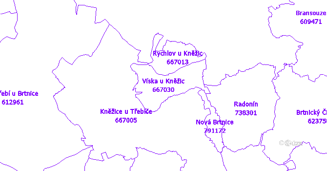 Katastrální mapa Víska u Kněžic - přehledová mapa katastrálního území