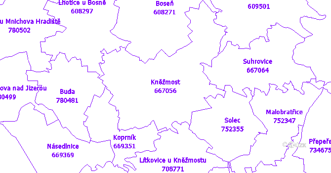 Katastrální mapa Kněžmost - přehledová mapa katastrálního území
