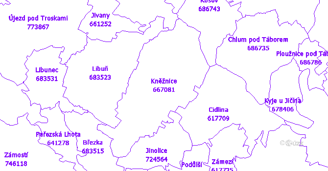 Katastrální mapa Kněžnice - přehledová mapa katastrálního území