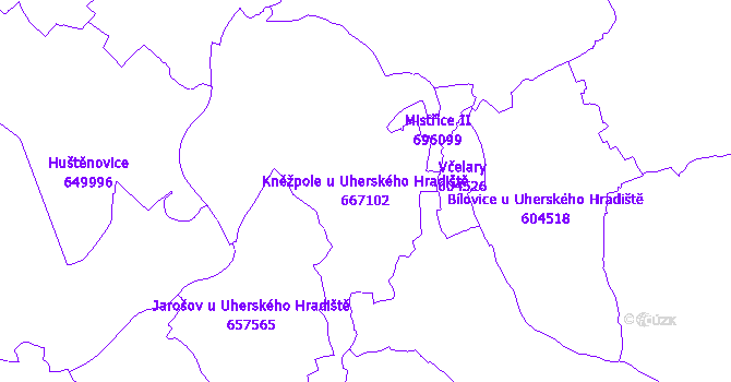 Katastrální mapa Kněžpole u Uherského Hradiště - přehledová mapa katastrálního území