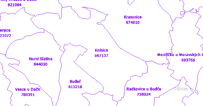 Katastrální mapa Knínice - přehledová mapa katastrálního území