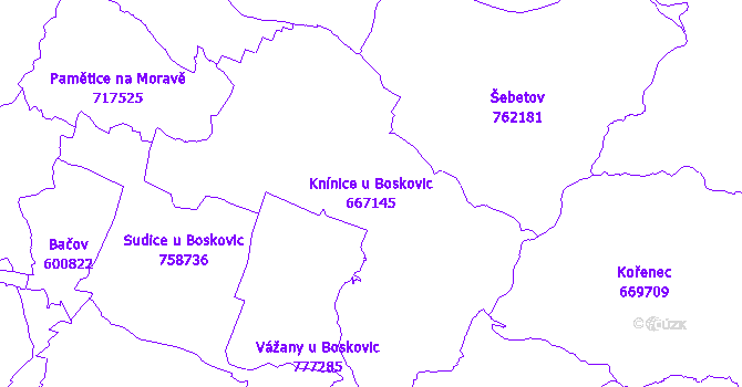 Katastrální mapa Knínice u Boskovic - přehledová mapa katastrálního území