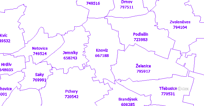 Katastrální mapa Knovíz - přehledová mapa katastrálního území