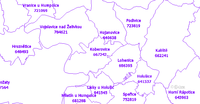 Katastrální mapa Koberovice - přehledová mapa katastrálního území
