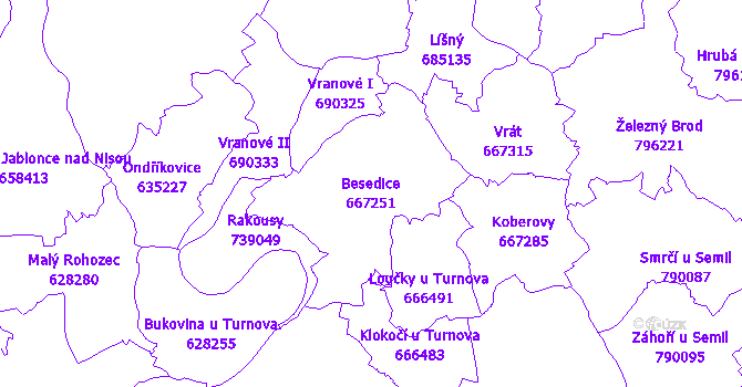 Katastrální mapa Besedice - přehledová mapa katastrálního území