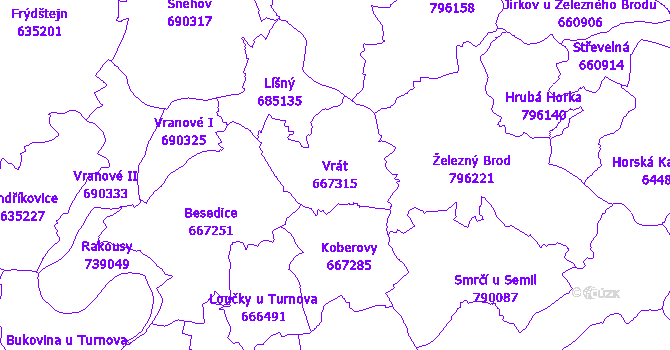 Katastrální mapa Vrát - přehledová mapa katastrálního území