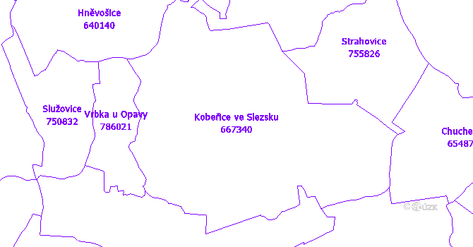 Katastrální mapa Kobeřice ve Slezsku - přehledová mapa katastrálního území