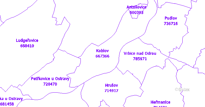 Katastrální mapa Koblov - přehledová mapa katastrálního území