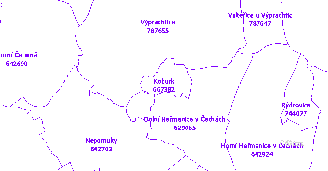 Katastrální mapa Koburk - přehledová mapa katastrálního území