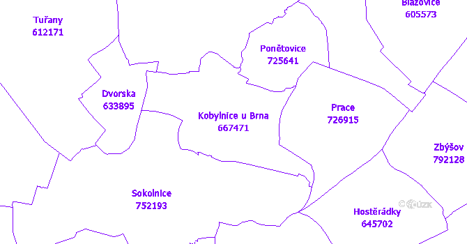 Katastrální mapa Kobylnice u Brna - přehledová mapa katastrálního území