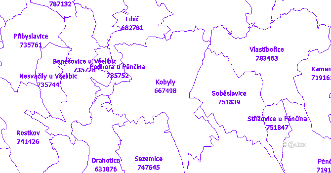 Katastrální mapa Kobyly - přehledová mapa katastrálního území