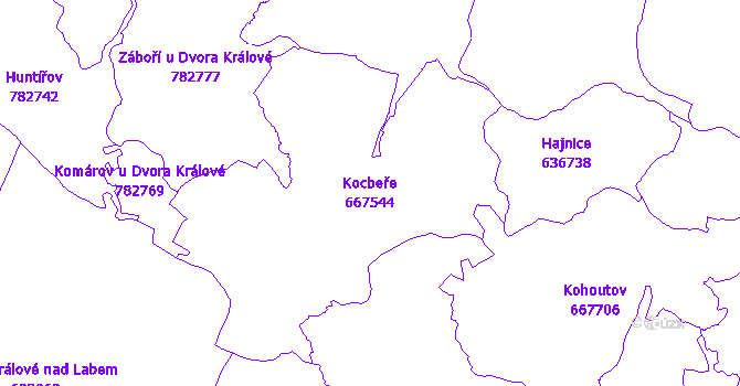 Katastrální mapa Kocbeře - přehledová mapa katastrálního území