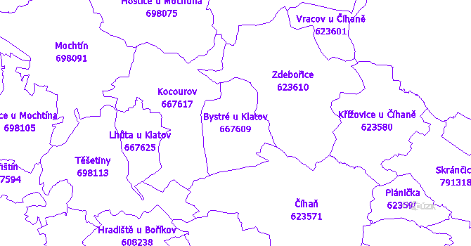 Katastrální mapa Bystré u Klatov - přehledová mapa katastrálního území