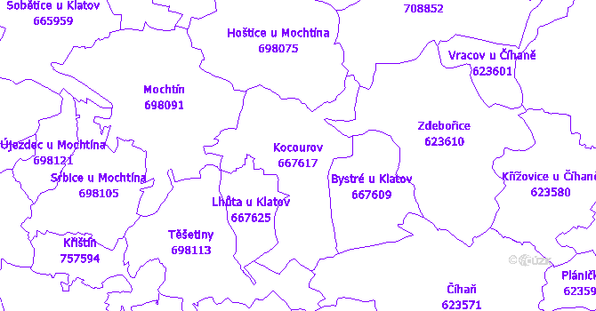 Katastrální mapa Kocourov - přehledová mapa katastrálního území