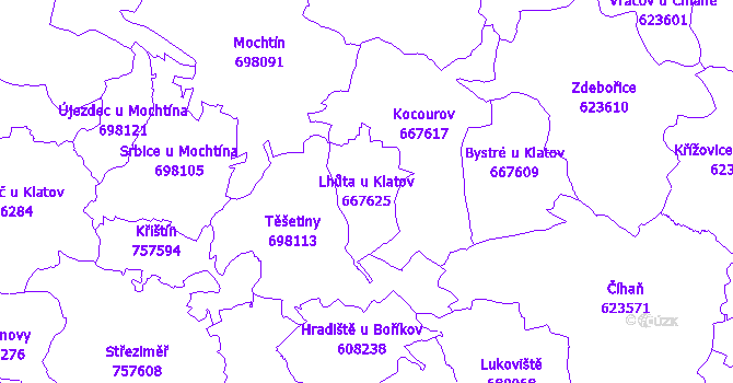 Katastrální mapa Lhůta u Klatov - přehledová mapa katastrálního území