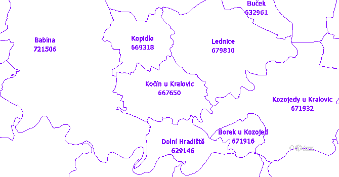 Katastrální mapa Kočín u Kralovic - přehledová mapa katastrálního území