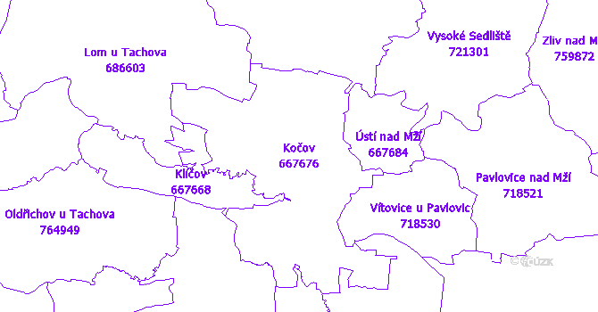 Katastrální mapa Kočov - přehledová mapa katastrálního území