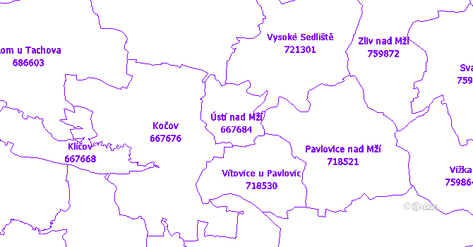 Katastrální mapa Ústí nad Mží