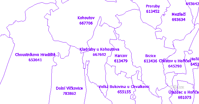 Katastrální mapa Kladruby u Kohoutova - přehledová mapa katastrálního území