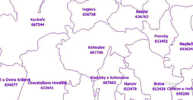 Katastrální mapa Kohoutov - přehledová mapa katastrálního území