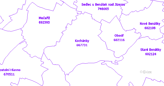Katastrální mapa Kochánky - přehledová mapa katastrálního území