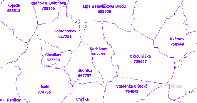 Katastrální mapa Kochánov - přehledová mapa katastrálního území